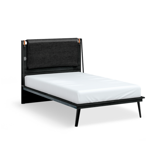 Letto Linea Metallo Scuro 120x200 Cm Con Testata In Pelle E Porta USB Inclusa