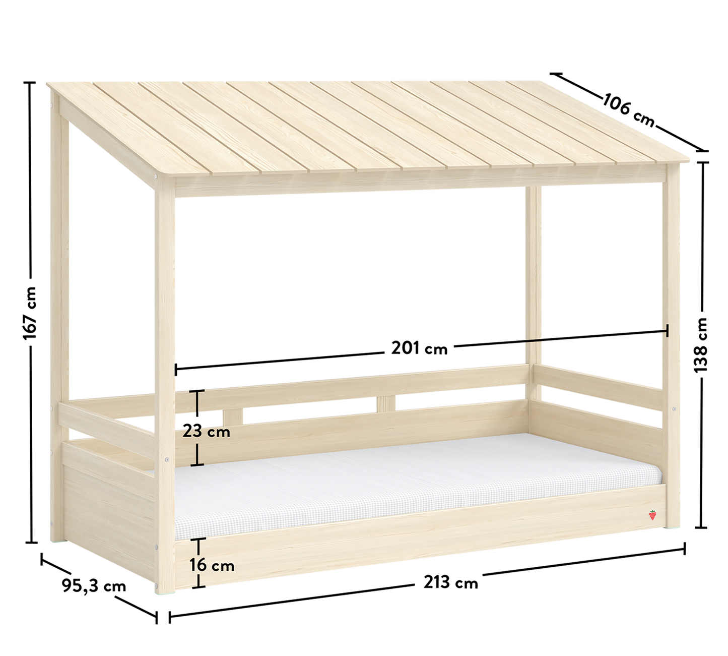 Letto Montessori Naturale Con Tetto In Legno 90x200 Cm, Spazio Privato E Sicurezza Per Bambini