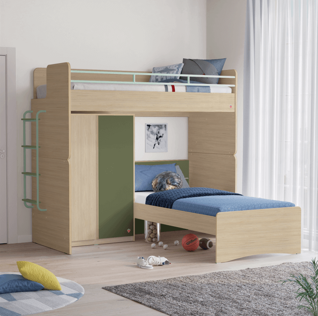 Letto a Castello Modulare per Bambini a 3 Posti - Naturale - II