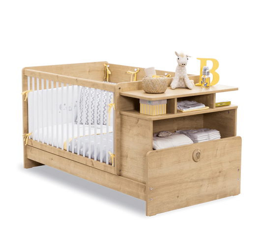 Lettino Trasformabile Mocha Baby con Tavolino 70x115-70x140 Cm per Bambini 0-6 Anni, Multifunzionale e Regolabile