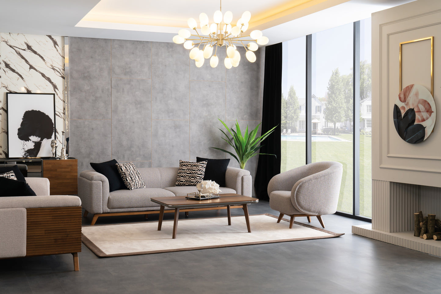 Set Divani Quatro: Divani 3 Posti, Poltroncina e Poltroncina di Legno – Stile e Comfort Moderno